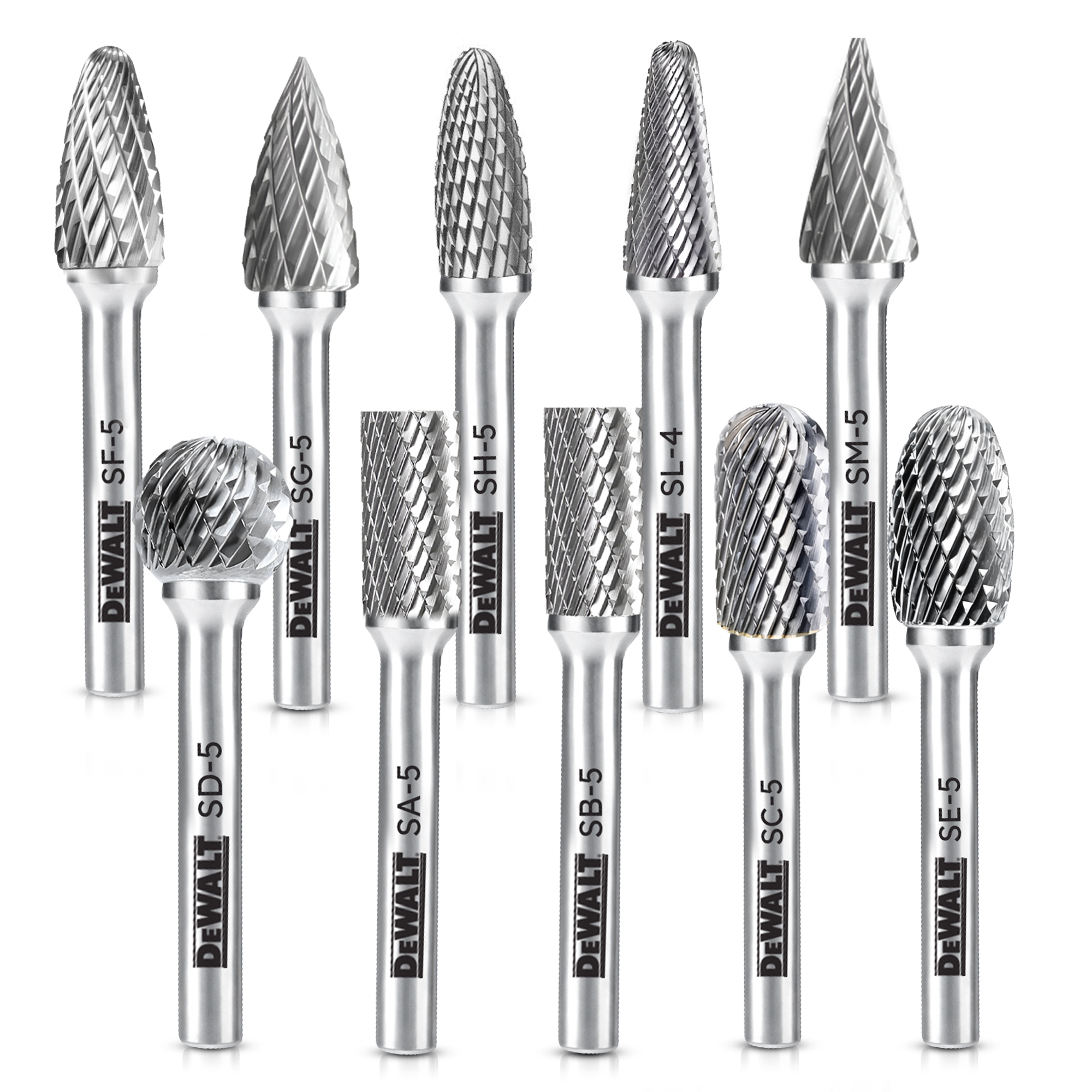 DeWalt Carbide Burrs — 10-Pack, Size 5, Double-Cut Teeth, C10 Tungsten Carbide, Model# DXCBTJ5-10